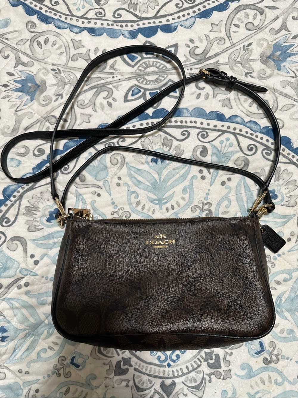 Coach Brown Signature Small Crossbody Bag with Gold Hardware